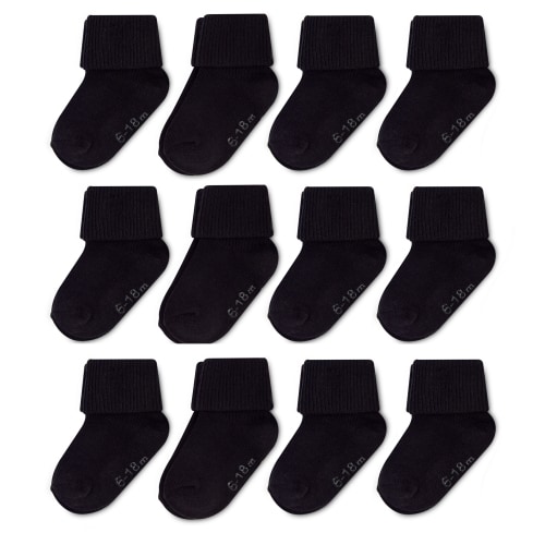 Wonder Nation Baby and Toddler Roll Cuff Socks, 12-Pack, Sizes 0M-5T