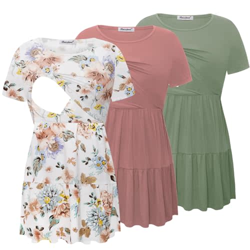 Bearsland Womens Nursing Top 3pack Short Sleeve Scoop Neck Nursing Shirt Breastfeeding Shirts