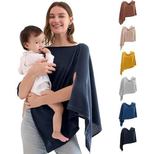 Momcozy Nursing Cover for Breastfeeding, Breathable Soft Privacy Poncho, Multi-Use Stroller Cover, Baby Blanket, and Stylish Scarf, Portable, Includes Laundry Bag