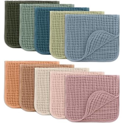 Comfy Cubs Muslin Burp Cloths Large 100% Cotton Hand Washcloths for Babies, Baby Essentials 6 Layers Extra Absorbent and Soft Boys & Girls Baby Bibs & Burp Cloths Set (Multicolor, 10-Pack, 20" X10")