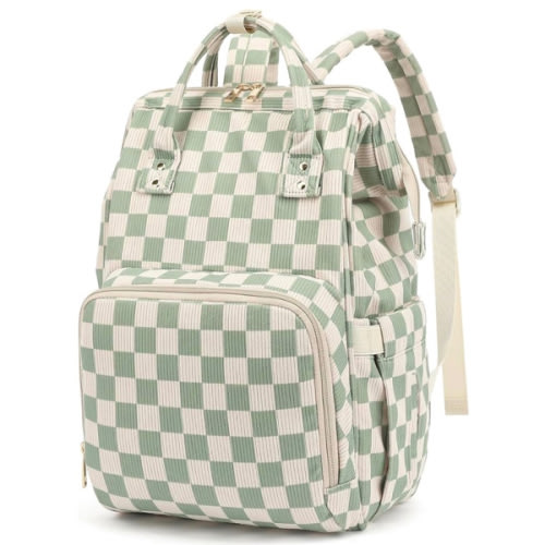 Baby Diaper Bag Backpack for Mom, Large Capacity Travel Nappy Bag for Boys & Girls with Stroller Straps (Corduroy Checkered Green)