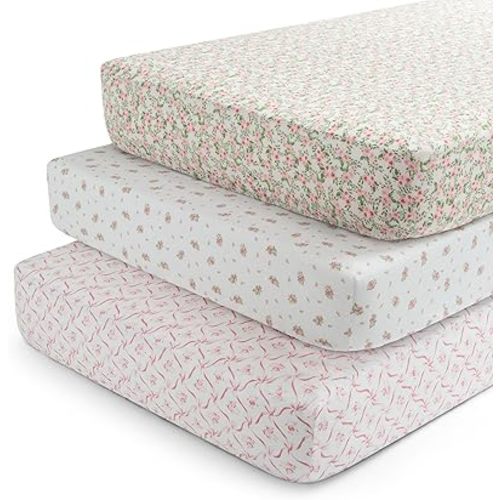 Delta Children Fitted Crib Sheets for Girls and Boys - Crib Sheet for Standard Crib and Toddler Mattresses - 28x52 Inch (Pack of 3), Pink Floral