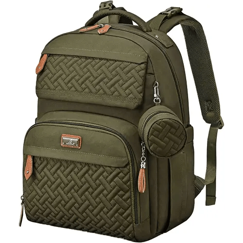 BabbleRoo Diaper Bag Backpack, Travel Backpack with Changing Pad, Pacifier Case & Stroller Straps, Multifunction, Waterproof, Unisex – Army Green
