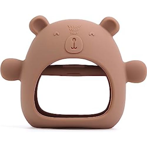 Teething Toys for Babies 0-6 Months, Never Drop Silicone Baby Teether, Hand Pacifier for Sucking Babies, Soothing Pain Relief, Best Chew Toy for Teething Baby, Teething Mitten for New Born - Mud Brown