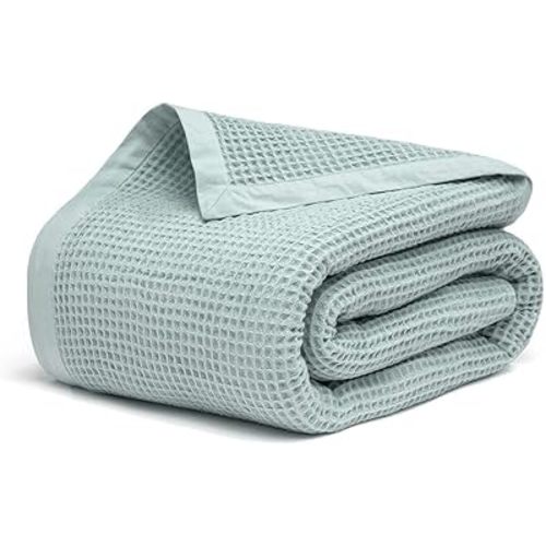 Salt Earth GOTS Certified 100% Organic Cotton Throw Blanket, 55" X 60" Blankets & Throws for Bed, Throw Blanket for Couch,Modern & Cozy Blanket, All Seasons Waffle Blanket, Soft Blanket (Silver Blue)