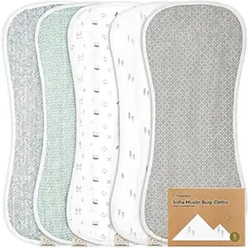 5-Pack Muslin Burp Cloths for Baby Boys and Girls - Organic Baby Burp Cloth, Viscose Derived from Bamboo Cotton Baby Washcloths, Burp Rags, Large Neutral Burp Clothes for Newborn (Nordic)