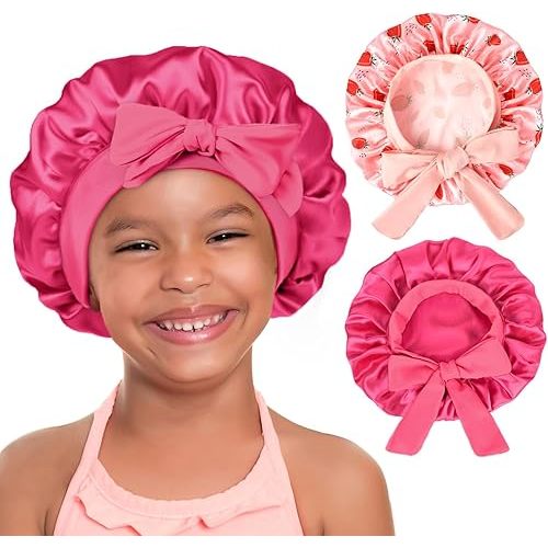 YANIBEST 2 PCS Baby Bonnet Silk Satin Bonnet for Kids Sleeping Cap Curly Natural Hair Silk Bonnets for Girls Boys Infant