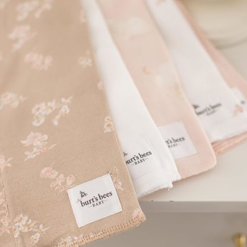 Burt's Bees Baby Infant Burp Cloths, 100% Organic Cotton Extra Absorbent Soft Fabric Drool Cloths, 5-Pack Newborn Must-Have Essential Large Burping Cloths, One Size 17 x 11.75 Inches