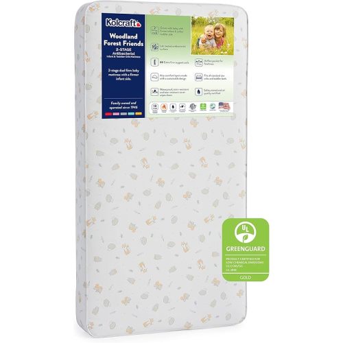 Kolcraft BabyPedic Antibacterial 2 Stage Waterproof Crib Mattress plus Toddler Bed Fit, Premium Extra Firm Supportive Coils, GREENGUARD Gold Certified, Safety & Quality Tested, Made in USA, 52"X28"