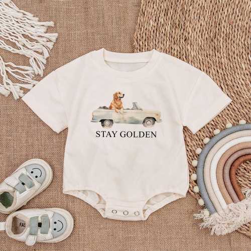 Stay Golden Baby Outfit, Vintage Golden Car Baby Romper, Golden Retriever Gifts, Dog Love Baby Clothes, Funny Shirt for Kids, Cute Baby Gift