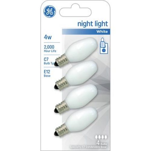 Ge 4pk 4w Incandescent Nightlight Bulbs E12 Base Frosted: Dimmable C7 Decorative Bulbs, 14 Lumens, Suitable For Wet Locations