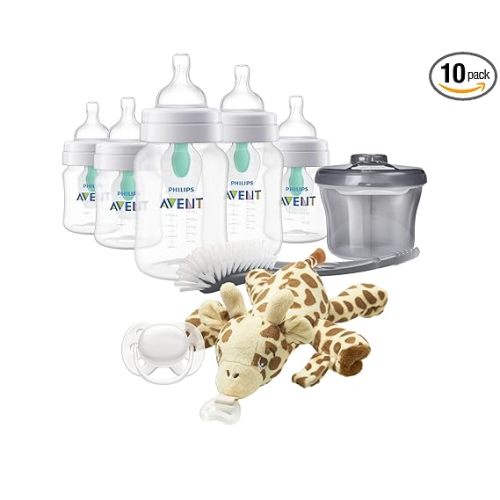 Philips AVENT Anti-Colic Baby Bottle with AirFree Vent Newborn Gift Set with Snuggle, Clear, SCD306/10
