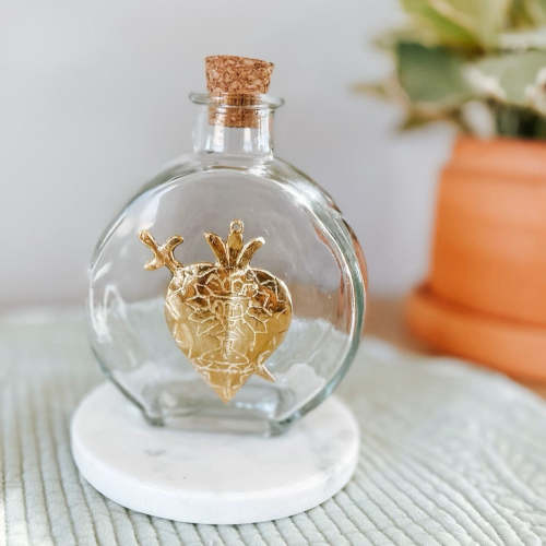 Vintage Holy Water Bottle: Sacred Heart + Host
