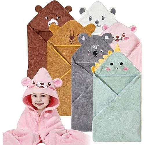 Baby Hooded Bath Towels,6 Pack Baby Bath Towel Set,Soft and Absorbent Toddler Towels with Hood for Babies,Toddler,Infant,Kids,Newborn Essential(31.5 X 31.5 Inch)
