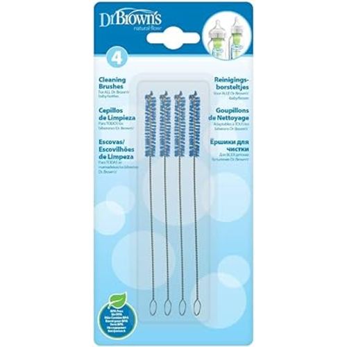 Dr. Brown's Natural Flow Reusable Baby Bottle Vent System and Reservoir Cleaning Bristle Brush,BPA Free,Blue Brushes,4-Pack