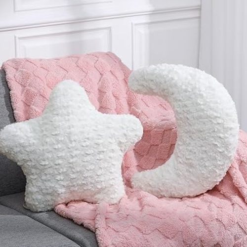 2 Pcs Star and Moon Shaped Pillow Set 17.7" Cute Plush Pillow for Couch Bed Sofa Soft Half Moon Star Pillow with Room Decor for Bedroom Living Room Dorm Birthday Party Favors(White)