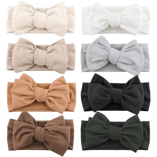 Niceye Baby Girl Bows and Headbands, Stretchy Hair Bow Bands for Infants Toddlers Kids Handmade Soft Baby Hair Accessories - 8 Packs