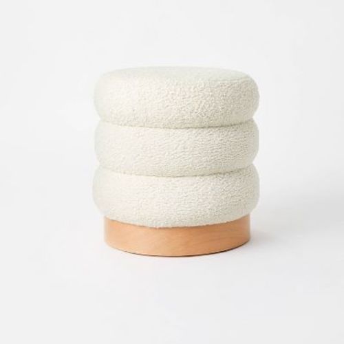 Clarkdale Channel Tufted Ottoman with Wood Base Curly Boucle - Threshold™ designed with Studio McGee: Round Footrest, No Assembly Required