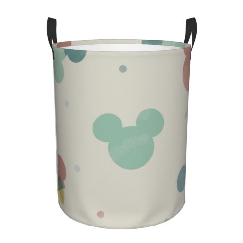 Cartoon(229)Round mickey mouse Waterproof Foldable Laundry Hamper Dirty Clothes Basket Portable with Handle Storage Organizer For Toy Collection Laundry Room Medium