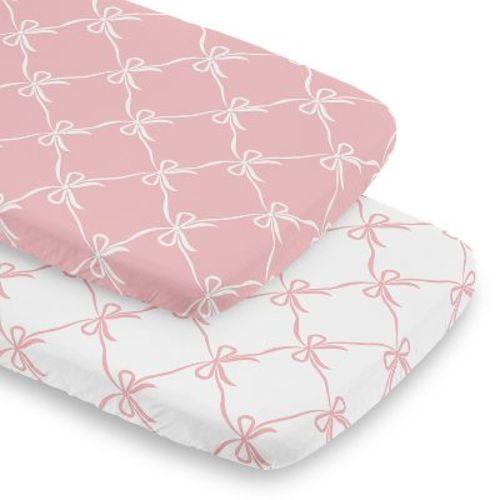 Sweet Jojo Designs Girl Baby Bassinet Fitted Sheets Set Ballerina and Ballet Bows Pink and White 2pc