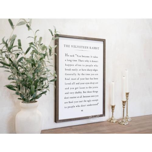 The Velveteen Rabbit Quote Sign, Farmhouse Decor, Farmhouse Wall Decor, Modern Farmhouse Wedding Wall Decor