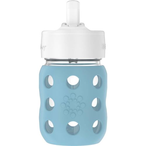 Lifefactory 8-Ounce Wide Neck Glass Baby Bottle with Protective Silicone Sleeve and Pivot Straw Cap, Denim (LG2241WDE4)