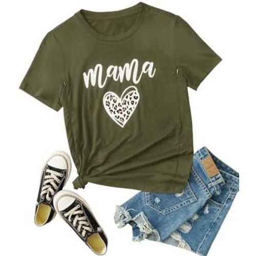 Funny Mama Shirt for Women Maternity Nursing Shirt Cute Leopard Heart Graphic Tees Friendly Zip Breastfeeding Tops