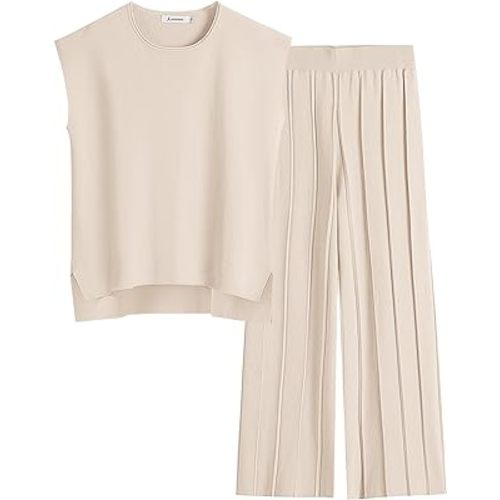ANRABESS Women 2 Piece Outfits Casual Summer Sleeveless Tops Knit Pants Sweater Lounge Matching Sets 2024 Trendy Clothes