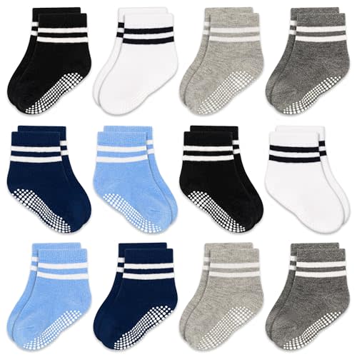 GRPSKCOS Baby Socks Non Slip 12 Pairs Toddler Anti Skid Socks for 0-7 Years Infants Little Kids Boys Girls
