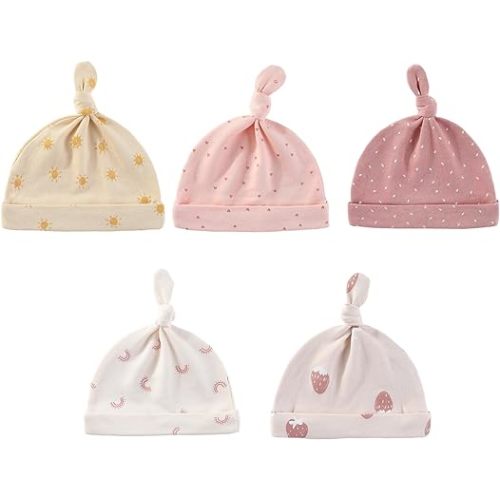 5 Pack Unisex New born Boy Girls Hats Sets Cotton Soft Infant Accessory Caps 0-6 Months Baby Essentials