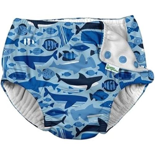 Boys' Snap Reusable Absorbent Swimsuit Diaper, Blue Undersea, 6 M
