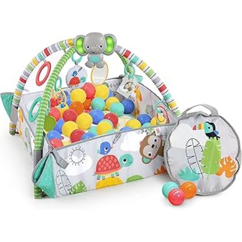 Bright Starts 5-in-1 Your Way Ball Play - Jumbo Play Mat Converts to Ball Pit Baby Gym, Newborn to Toddler - Totally Tropical (Green)