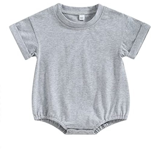 AEEMCEM Unisex Baby Boy Girl Solid Color Short Sleeve Bubble Romper Oversized T-Shirt Romper Bodysuit Top Summer Clothes