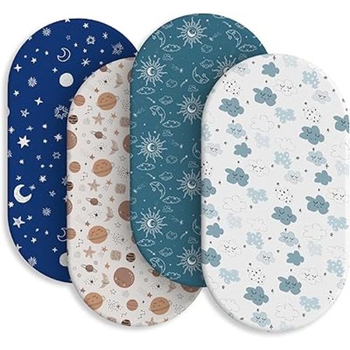 Baby Bassinet Sheets for Baby Boy Girls,4-Pack Fitted Bassinet Sheets Set Compatible with Halo Bassinest Swivel Sleeper,Baby Delight,Angelbliss,32"X16" (Starry Universe)