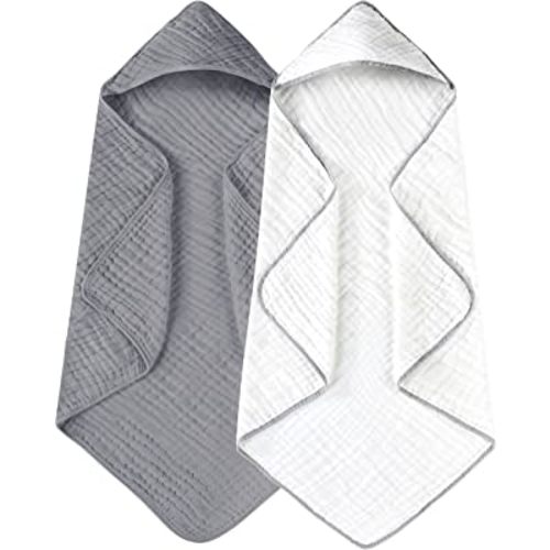 Yoofoss Baby Bath Towel 2 Pack 100% Muslin Cotton Hooded Towels for Babies, Infant and Toddler, Large 32x32Inch, Extra Soft and Absorbent Newborn Essential
