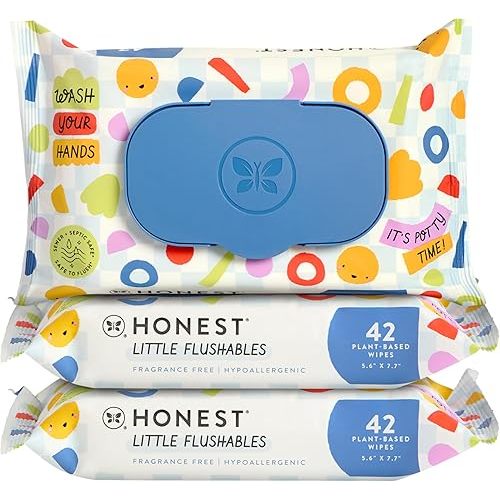 The Honest Company Plant-Based Toddler Flushable Wipes | Designed for Potty Training | 99% Water, Hypoallergenic, EWG Verified, Safe to Flush | Fragrance Free, 126 Count
