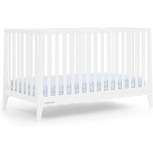 Delta Children Lulu 5-in-1 Convertible Crib, Converts to Toddler Bed, Daybed, Sofa & Full-Size Bed, Natural Wood, Fits Standard Crib Mattress, 3 Mattress Heights for Baby Nursery, Bianca White