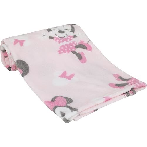 Disney Minnie Mouse Pastel Pink, White and Black Bows and Icons Super Soft Baby Blanket