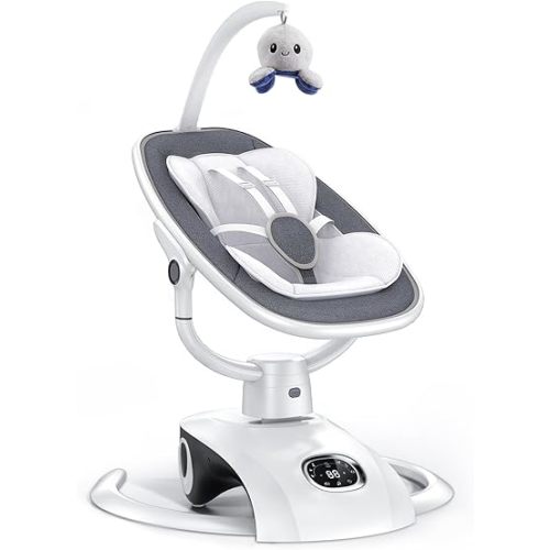 Electric Baby Swing for Infants 6 Motion Automatic Newborn Baby Rockers for Girl & Boy with Remote Control, 5 Speed, 13 Melodies, Light Gray