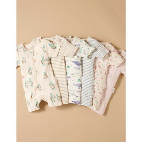 2 Pack Short Sleeve Zip Romper Hungry Turtles Print - Purebaby | Maisonette