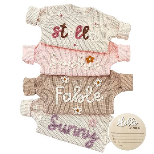 NAZENTI Personalized Baby Sweater, Custom Name Sweater for Newborn Boy Girl Toddler Outfit, Infant Pullover, Gift for Birthday, Baby Shower, Christmas, Newborn Crewneck Sweatshirts Monogrammed