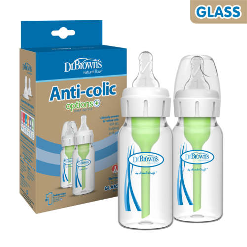 Dr. Brown's Options+ Glass Anti-Colic Baby Bottle - 4oz/2pk