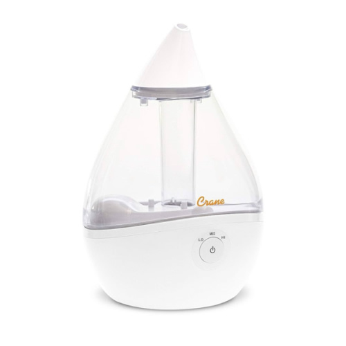 Crane Droplet Ultrasonic Teardrop Cool Mist Air Humidifier, 0.5 Gallon for Bedroom and Office, Blue and White, Nursery Humidifier