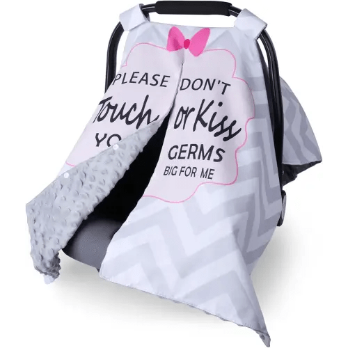 Metplus 2 in 1 Baby Car Seat Cover, Car Seat Canopy for Babies, Mom Nursing Cover, Minky Baby Carrier Covers, Newborn Boy Girl Shower Gift, Peekaboo Opening & No Touch Sign, Grey Stripes