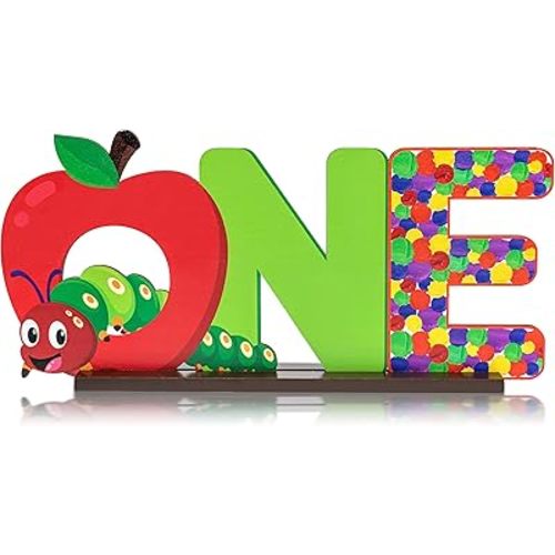 PANTIDE Hungry Caterpillar One Letter Sign Wooden Table Centerpiece for Kids Summer Spring First Birthday Decoration Red Apple 1st Table Sign Party Supplies for Baby Shower Cake Smash Photo Props