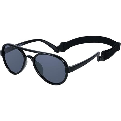 Babiators COCOSAND Baby Aviator Sunglasses with Strap Polarized Flexible Retro Pilot for Infants Toddler Age 0-24 Months - Black