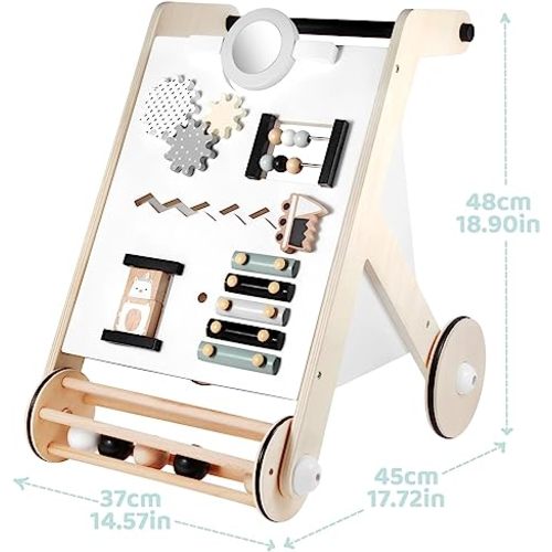 Beright Wooden Baby Walker with Roller, Push and Pull Learning Activity Walker, Multi-Functional Kids’ Activity Toy, Multiple Activities Center, Develops Motor Skills & Stimulates Creativity - Natural