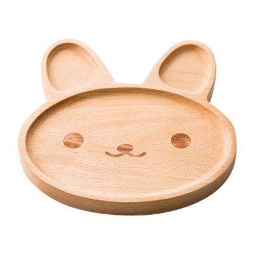 Kids Rabbit Wooden Plate Cartoon Dish Plate Tray Baby Divided Compartment Food Tray (Happy Rabbit)