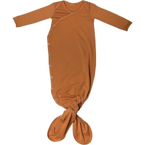 Copper Pearl Baby Gown - Knotted Newborn Sleepers for Baby Boy and Girl, Soft Stretchy Long Sleeve Infant Gowns with Bottom Tie and Hand Mittens, Perfect Hospital Coming Home Outfit (Camel)