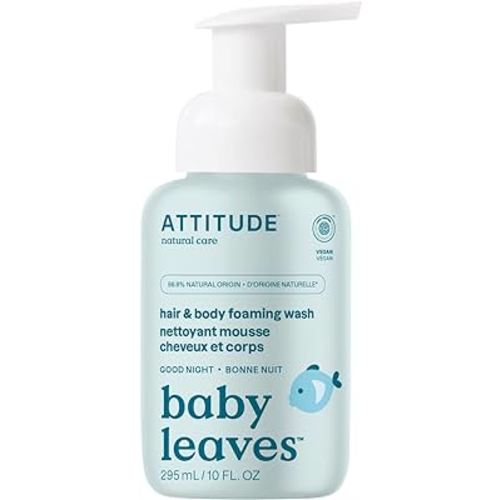 ATTITUDE 2-in-1 Hair and Body Foaming Baby Wash, EWG Verified Shampoo Soap, Dermatologically Tested, Made with Naturally Derived Ingredients, Vegan, Good Night, 10 Fl Oz